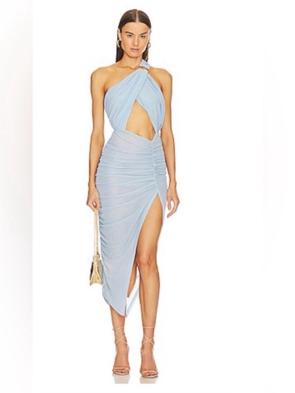 Michael Costello x Revolve Petra Dress Women's XS One Shoulder Sky Blue NWT